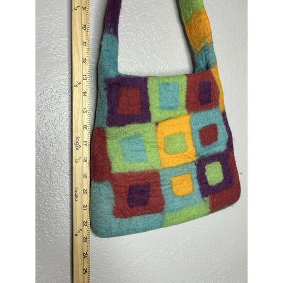 Colorful Geometric Hand Felted Wool Handbag Funky Artsy Hippie - Picture 2 of 10